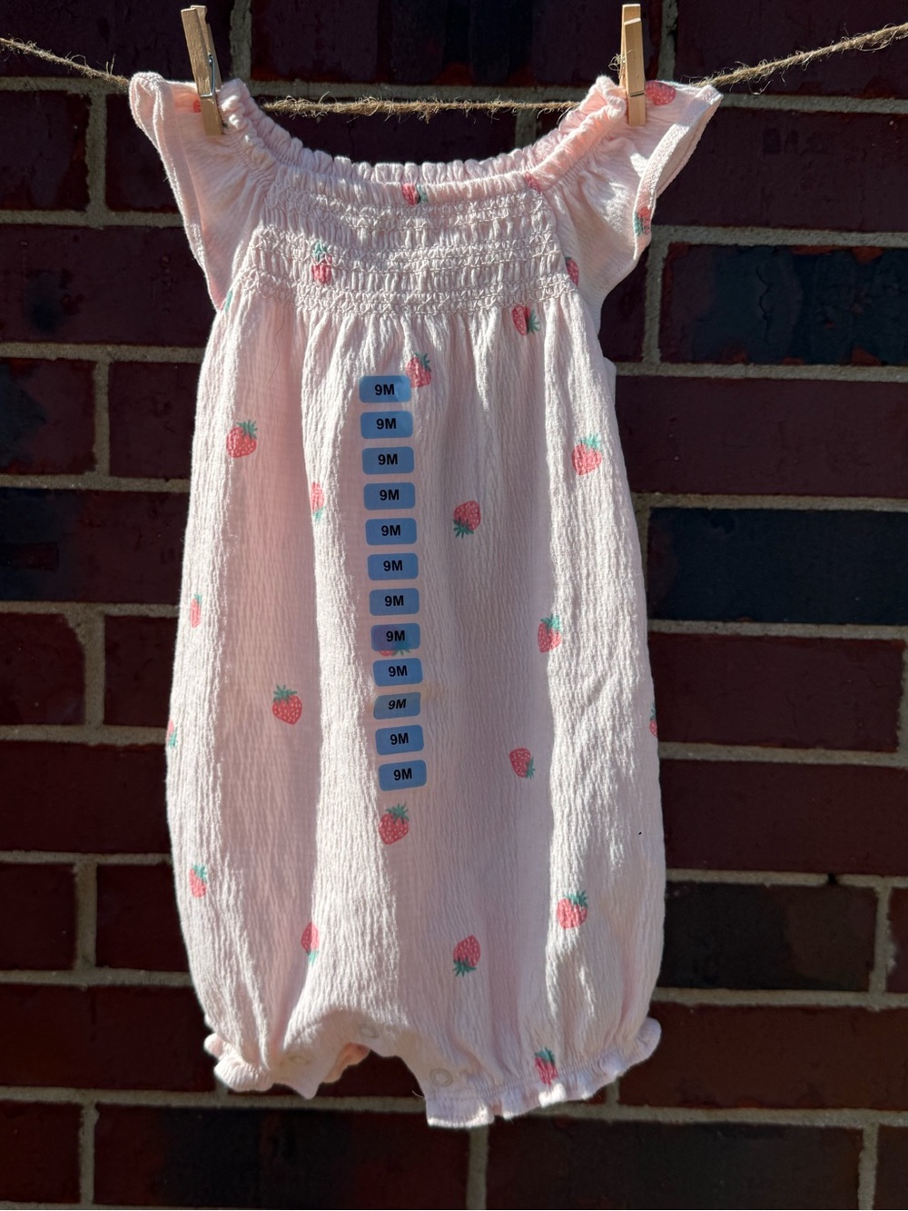 Carter's Light Pink Strawberry Print Puff-Sleeve Romper Pajama